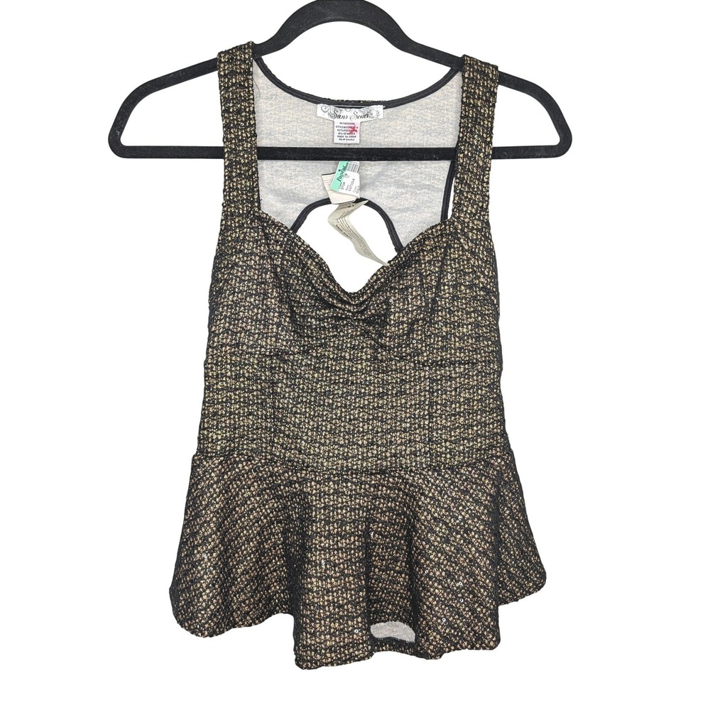 Sans Souci Gold Metallic Peplum Top Open Back Sequin Party GST333-6 Medium